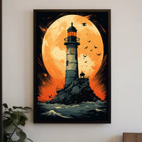 Lighthouse Under The Moon Poster PosterGoat