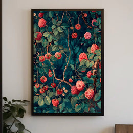 Vibrant Red Floral Scene Artistic Poster