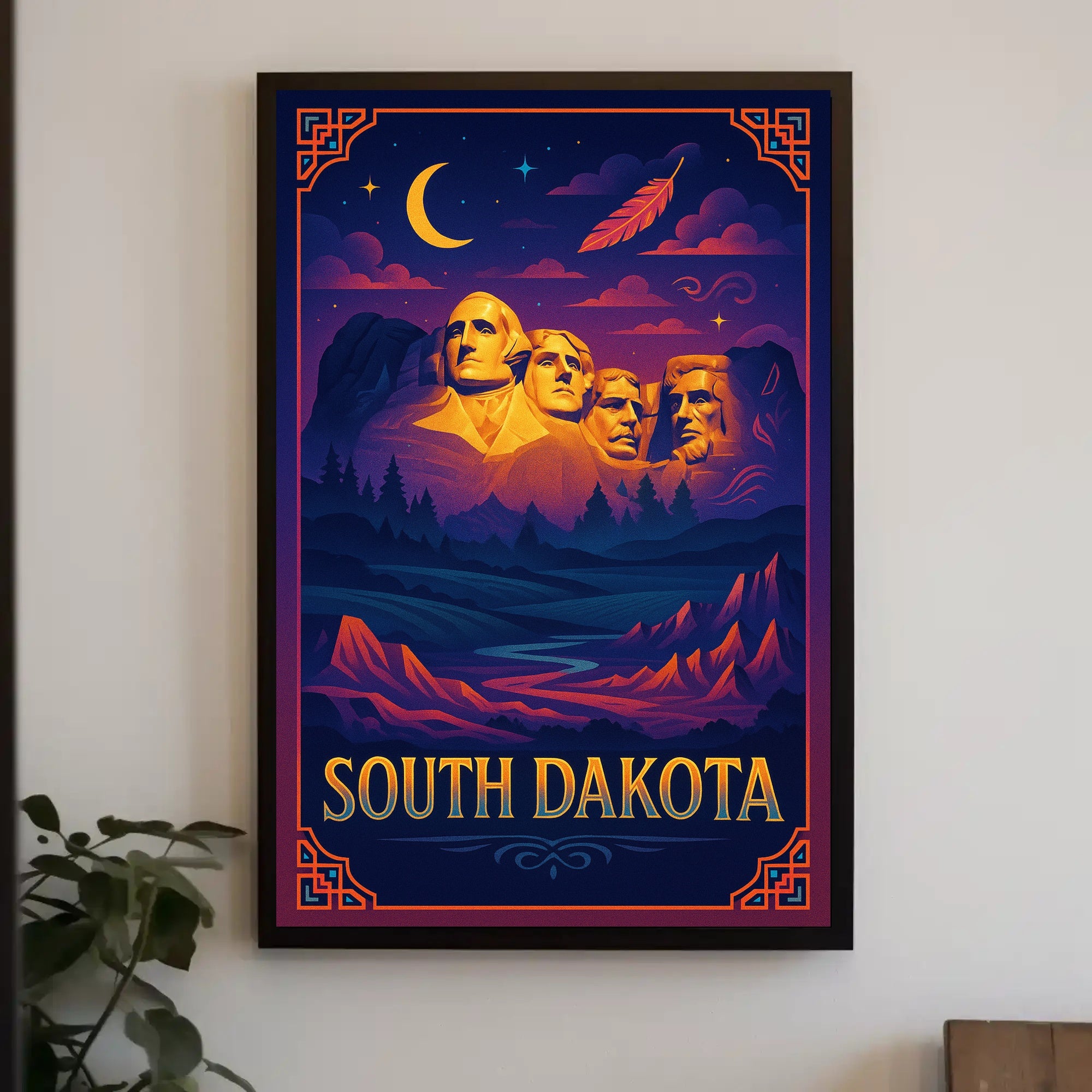 Mount Rushmore Night Poster Vintage South Dakota