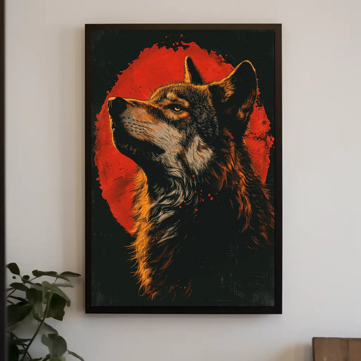 Majestic Wolf Under Red Moon Poster