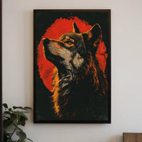 Majestic Wolf Under Red Moon Poster