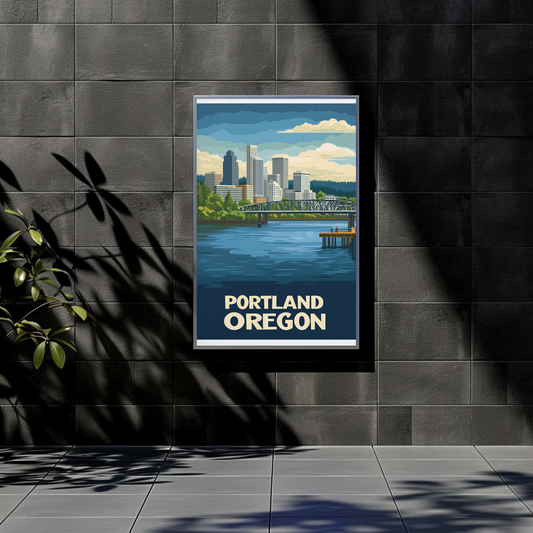 Vintage Travel Poster - Portland Oregon Riverfront