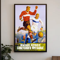 Dynamic Vintage Soviet Soccer Match Illustration Sports Poster