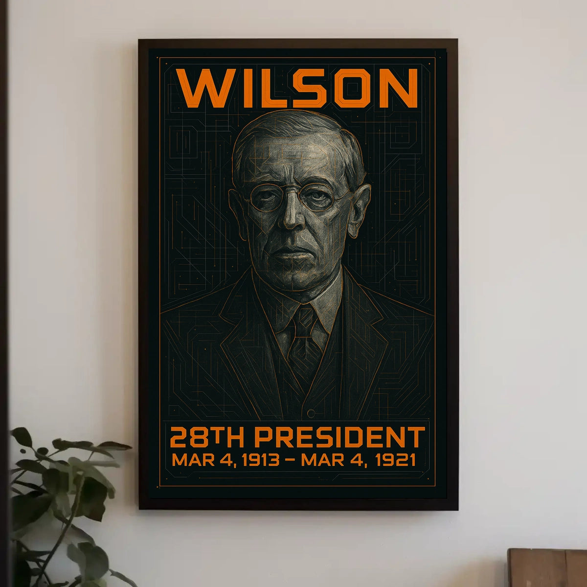 Woodrow Wilson 28th President of the United States Techno Schematic Poster
