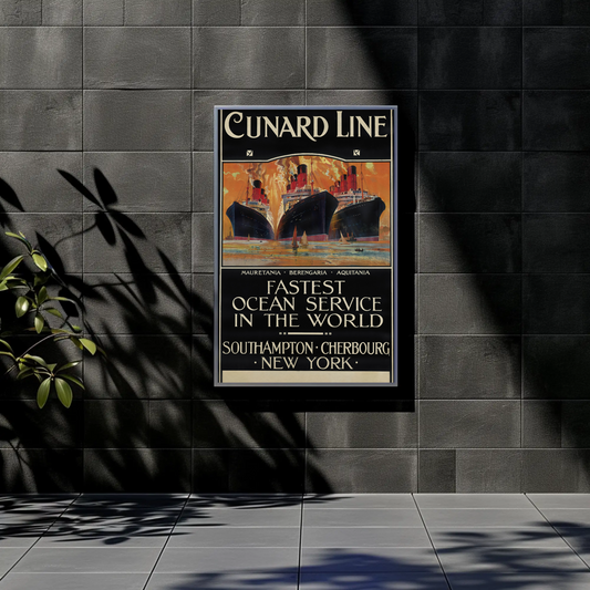 Cunard Line - Fastest Ocean Service Vintage Travel Poster