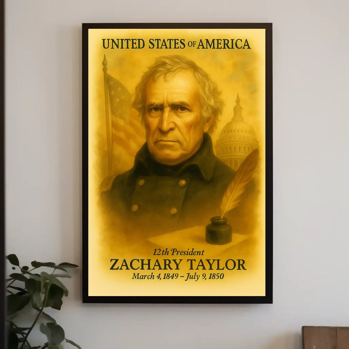 Zachary Taylor 12th President of the United States Vintage Watercolor Poster