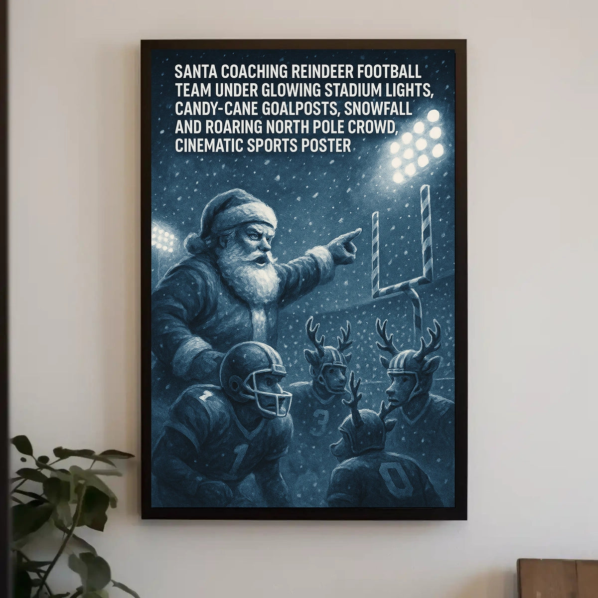 Santa Coaches Reindeer Football Team Christmas Poster