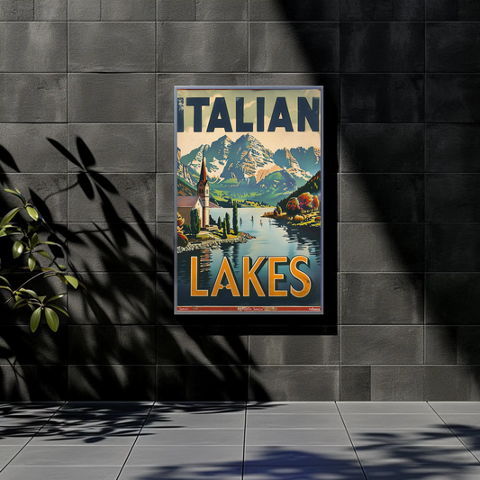 Italian Lakes Vintage Poster - Mountains Reflection