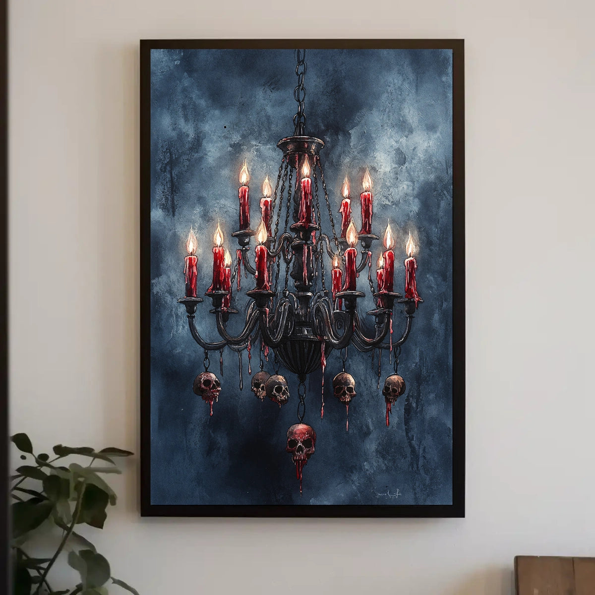 Gothic Chandelier with Skulls Abstract Poster