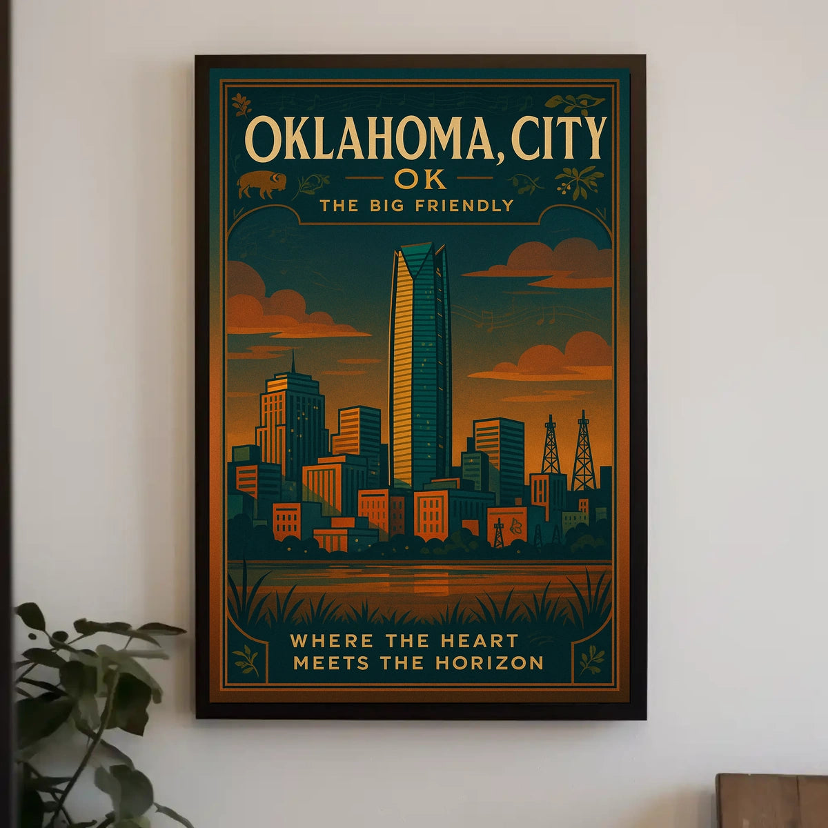 Oklahoma City Skyline Vintage Travel Poster Art