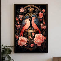 Enchanting Birds and Roses Vintage Art Poster