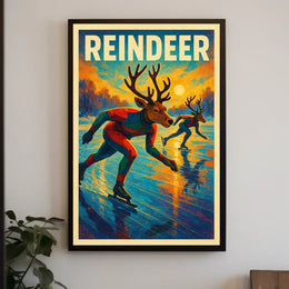 Reindeer Ice Skating Poster