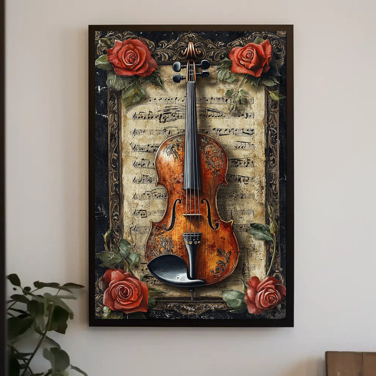 Artistic Violin Music Aged Sheet Background Poster