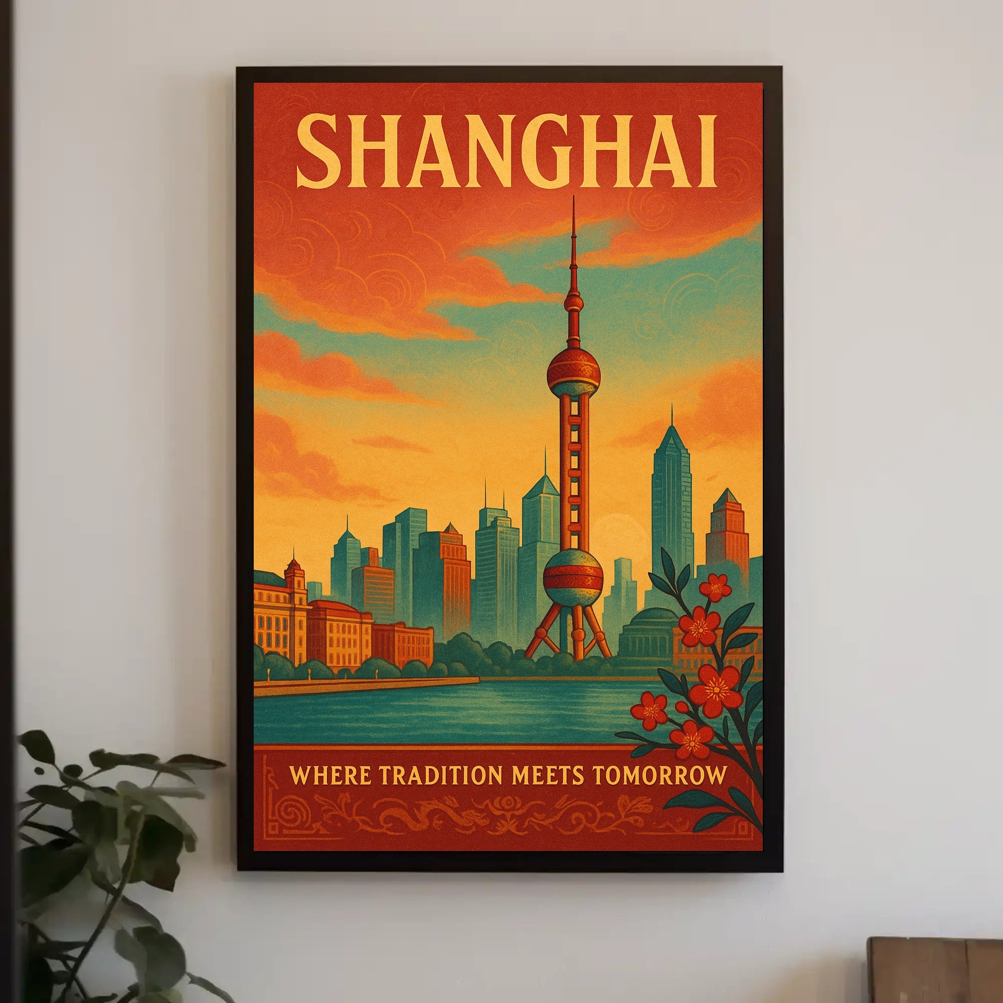 Shanghai Cityscape Illustrative Travel Poster