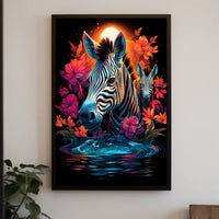 Vibrant Zebras in Dreamlike African Landscape Poster