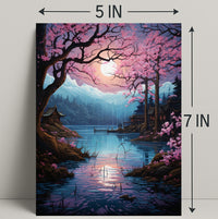 Tranquil Cherry Blossom Lake Poster