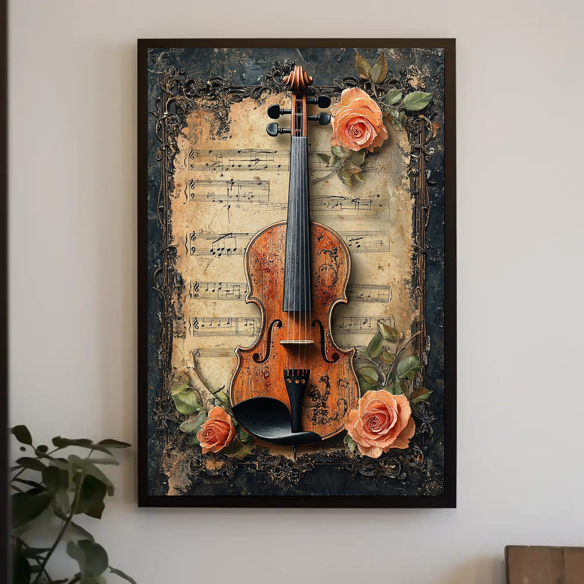 Vintage Violin Illustration, Artistic Poster