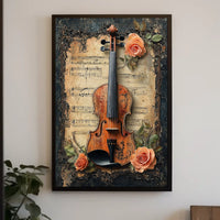 Vintage Violin Illustration, Artistic Poster