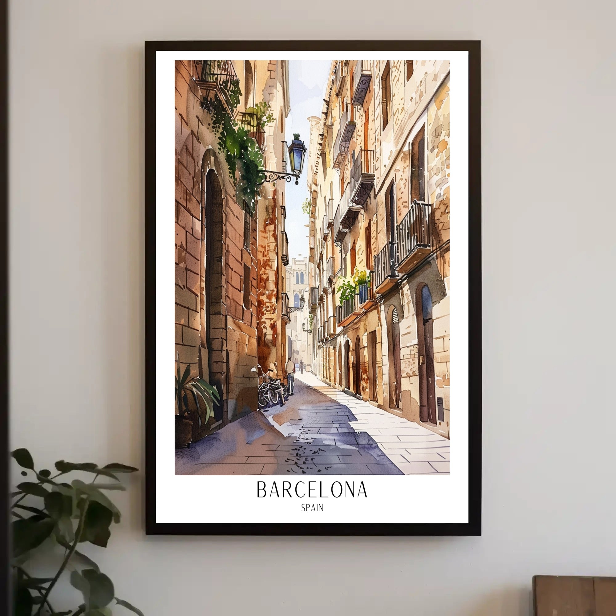 Barcelona Street Watercolor Art Poster PosterGoat