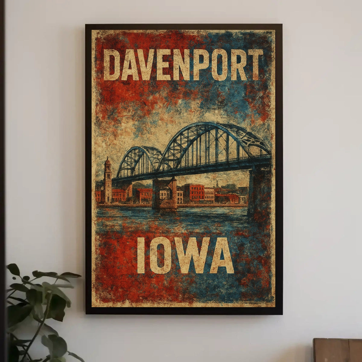 Davenport Iowa Scenic Vintage Cityscape Travel Poster