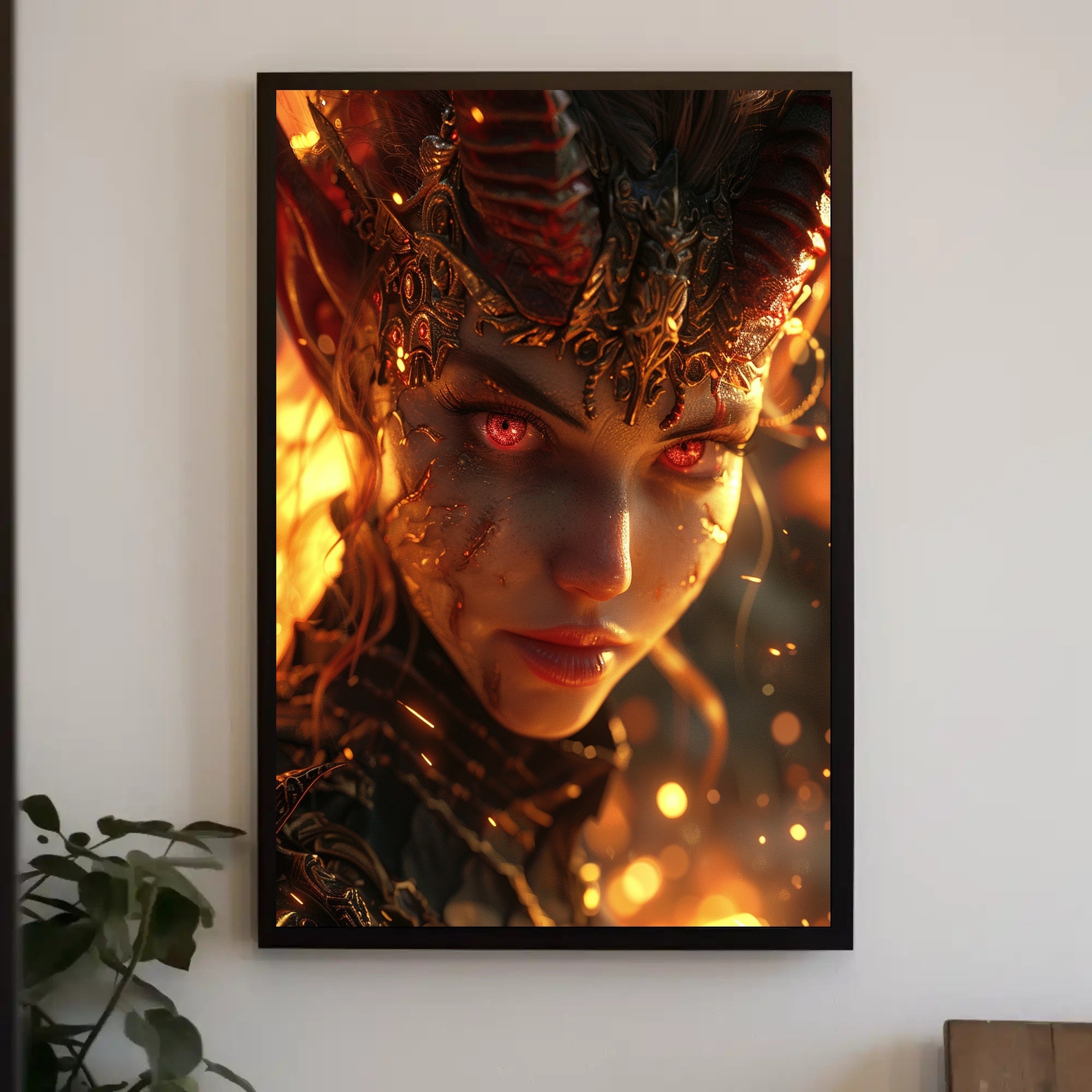 Mystical Warrior with Glowing Red Eyes Poster PosterGoat