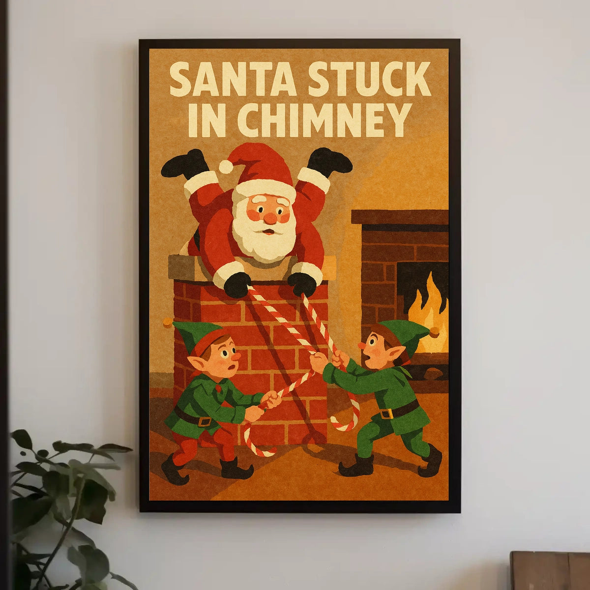 Santa Stuck In Chimney Poster