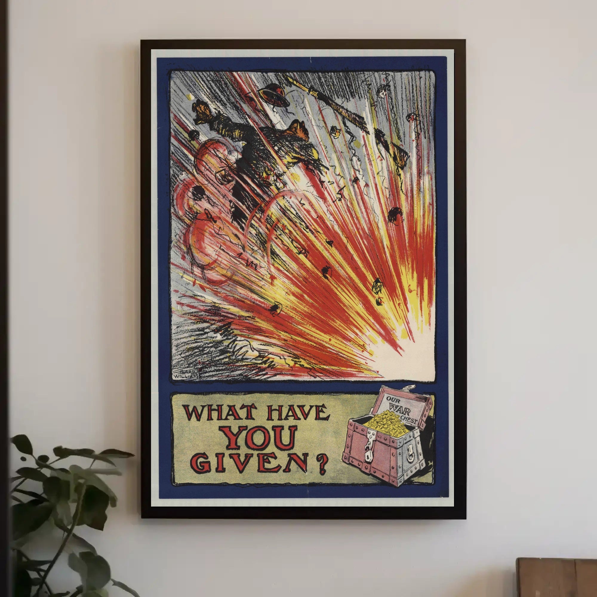 Vintage Explosion Battlefield Illustration: Striking Political or Propaganda Poster