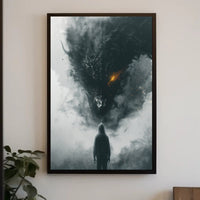Dragon Confrontation: Dark Fantasy Art Poster PosterGoat