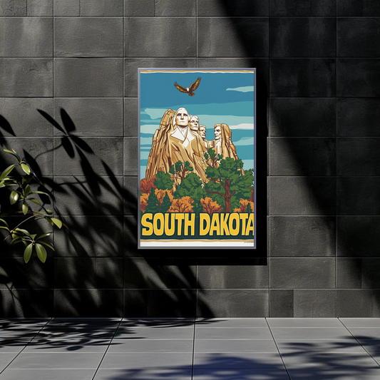 South Dakota Vintage Poster With Mount Rushmore