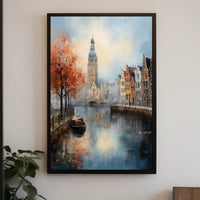 Amsterdam Canal Scene: European Travel Urban or Cityscape Poster