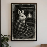 Cozy Bunny by the Fireplace Poster