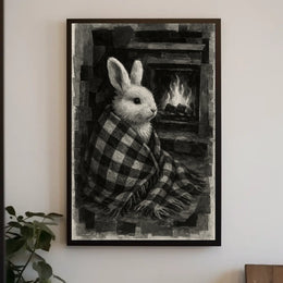 Cozy Bunny by the Fireplace Poster