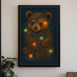Festive Bear With Lights Poster