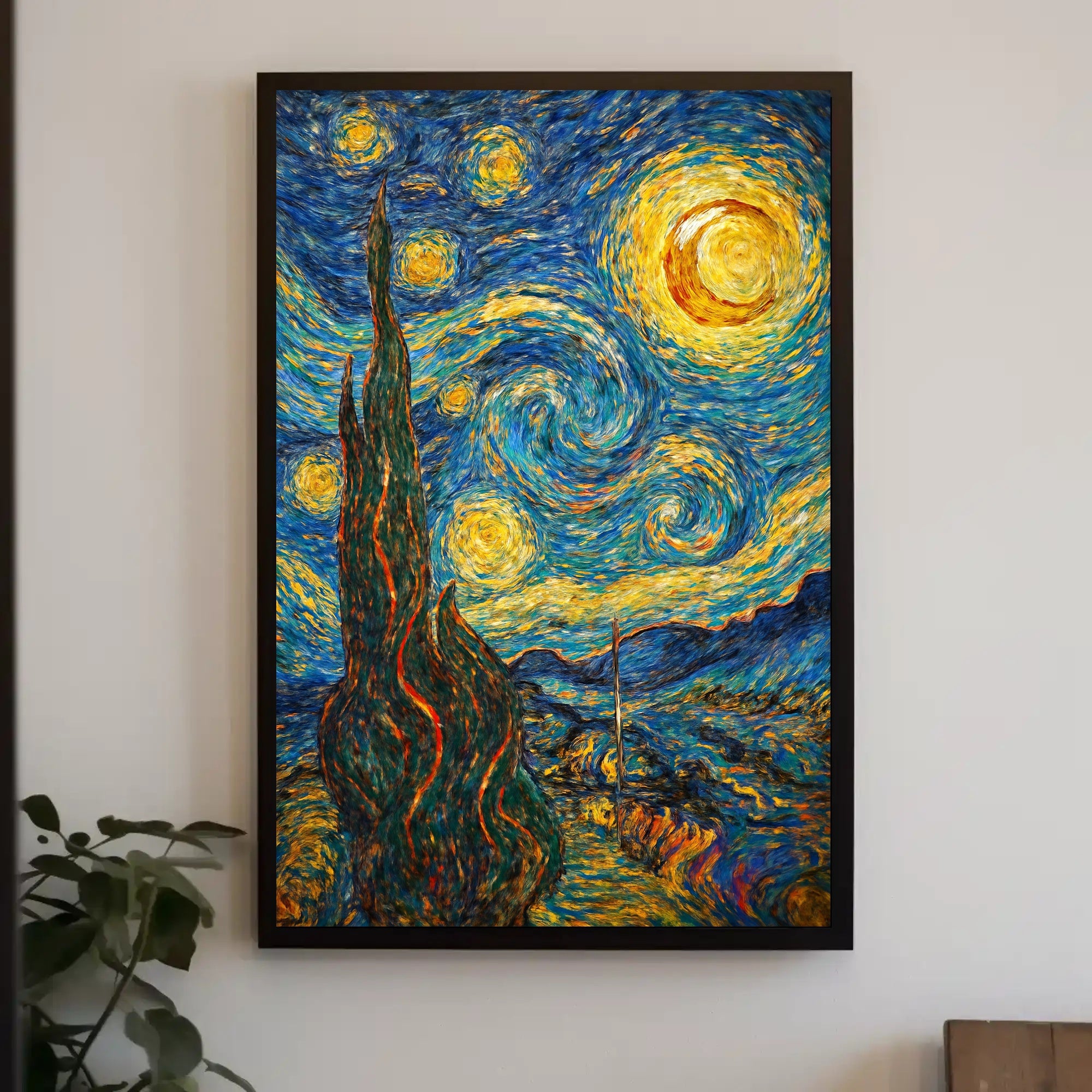 Starry Night Scene with Swirling Stars Artistic Poster