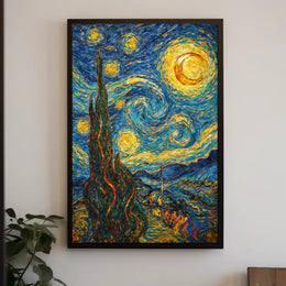 Starry Night Scene with Swirling Stars Artistic Poster