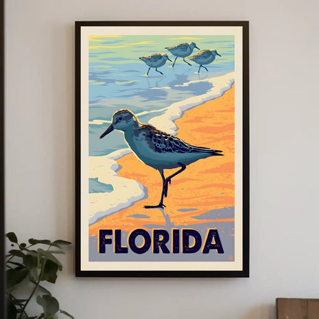 Florida Shorebirds Vintage Coastal Scene Travel Poster