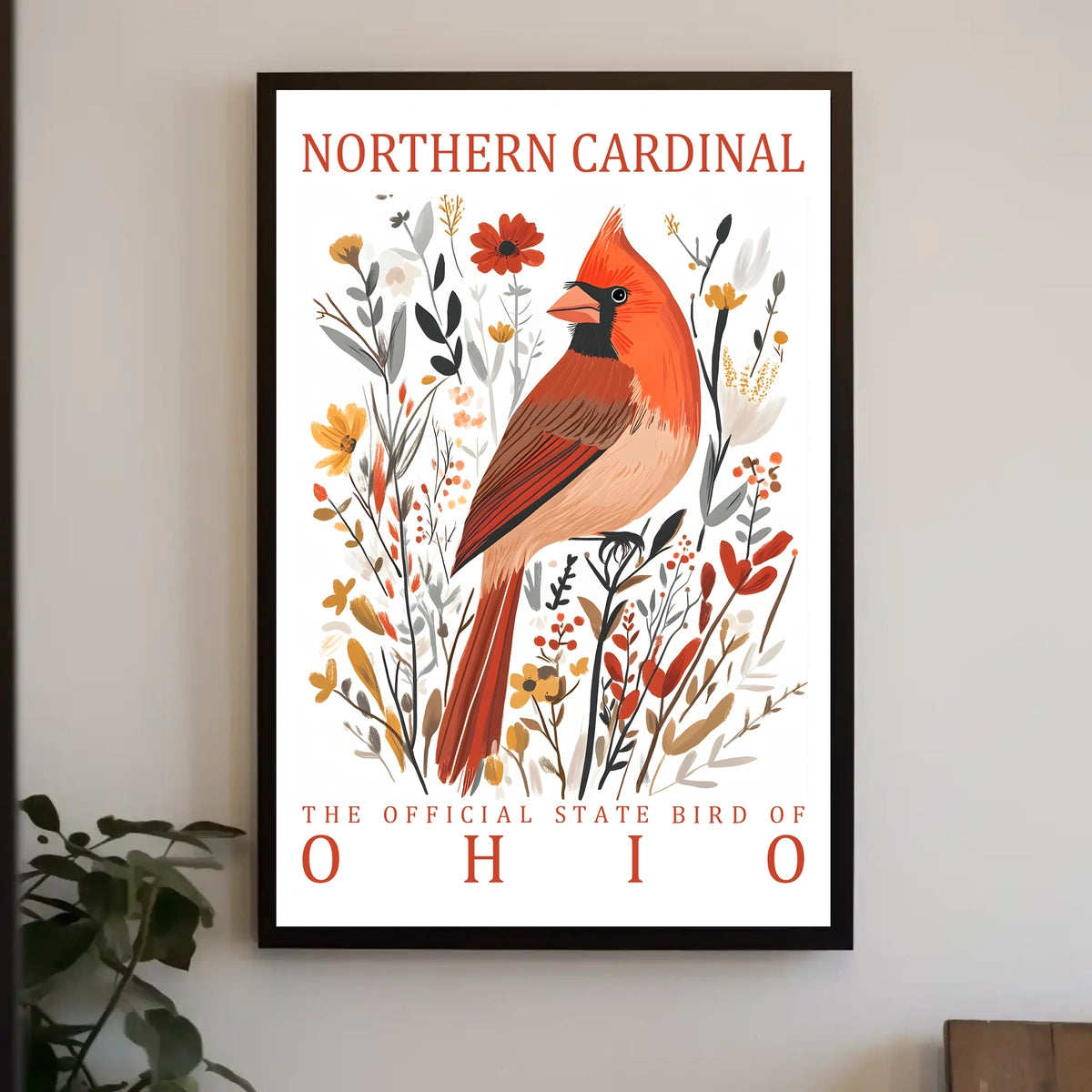 Northern Cardinal Ohio State Bird Art Poster