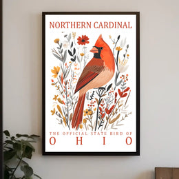 Northern Cardinal Ohio State Bird Art Poster
