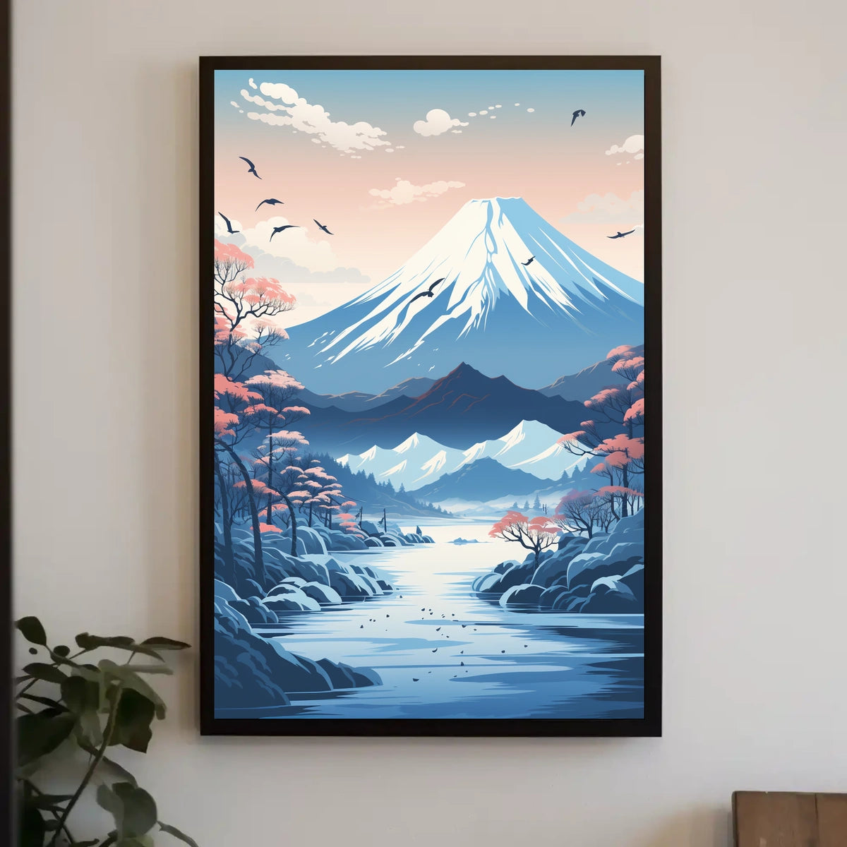 Serene Japanese Landscape with Cherry Blossoms Cultural Poster