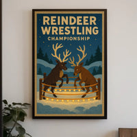 Reindeer Wrestling Championship Vintage Holiday Poster