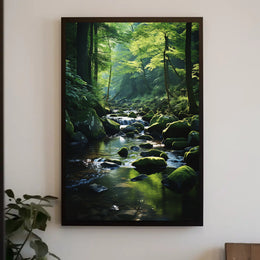 Serene Forest Stream Scene in National Park Poster