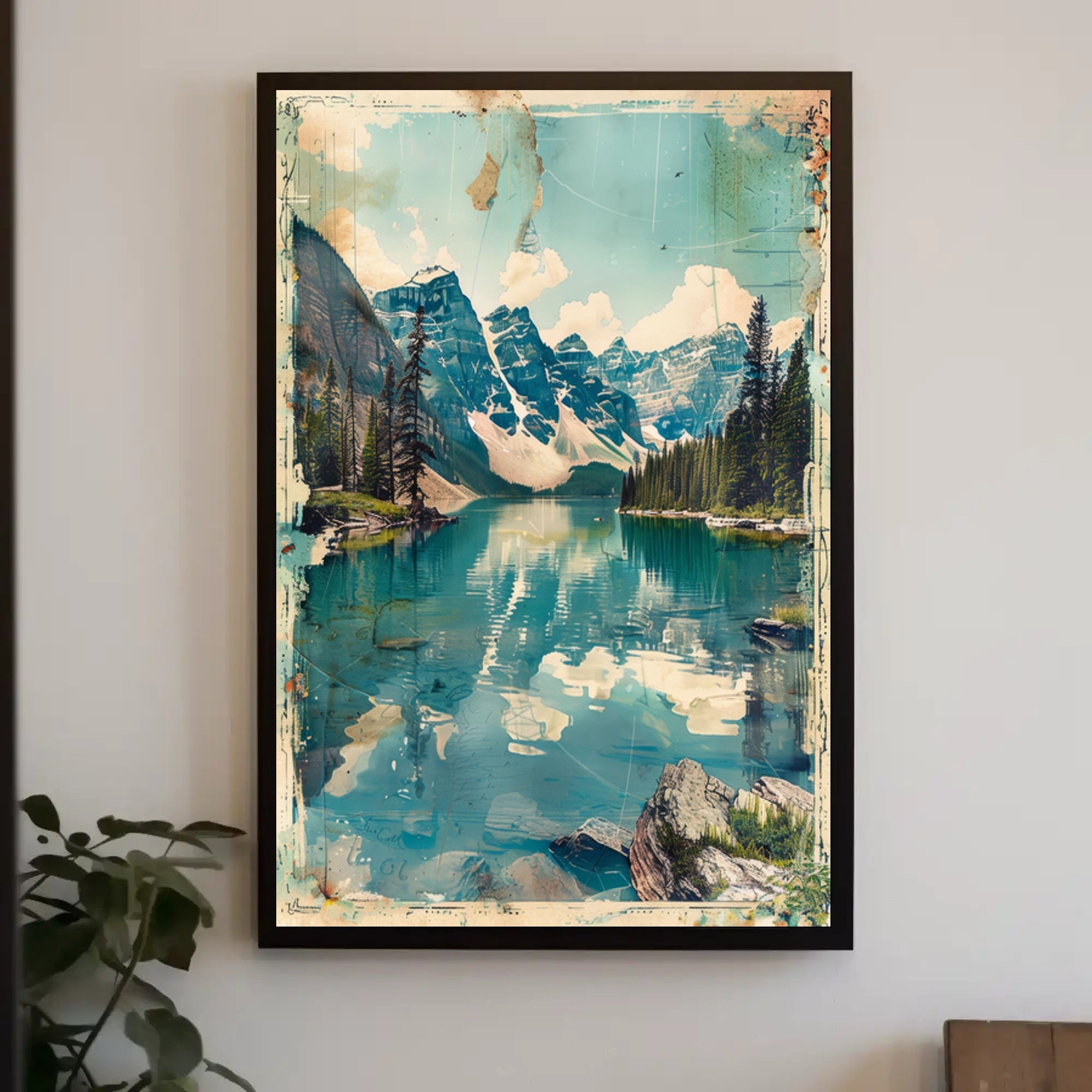 Tranquil Mountain Lake Travel Poster Minimalist