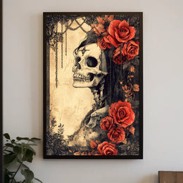 Gothic Skull and Roses: Abstract, Artistic, or Pop Culture Poster