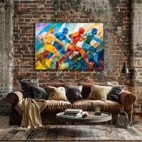 Dynamic Abstract Athletes: Vibrant Geometric Art Poster