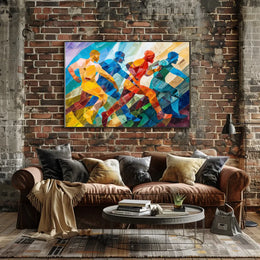 Dynamic Abstract Athletes: Vibrant Geometric Art Poster