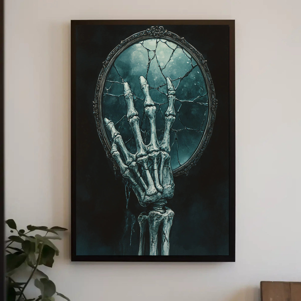Skeletal Hand Mirror: Abstract, Artistic, or Pop Culture Poster