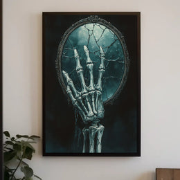 Skeletal Hand Mirror: Abstract, Artistic, or Pop Culture Poster