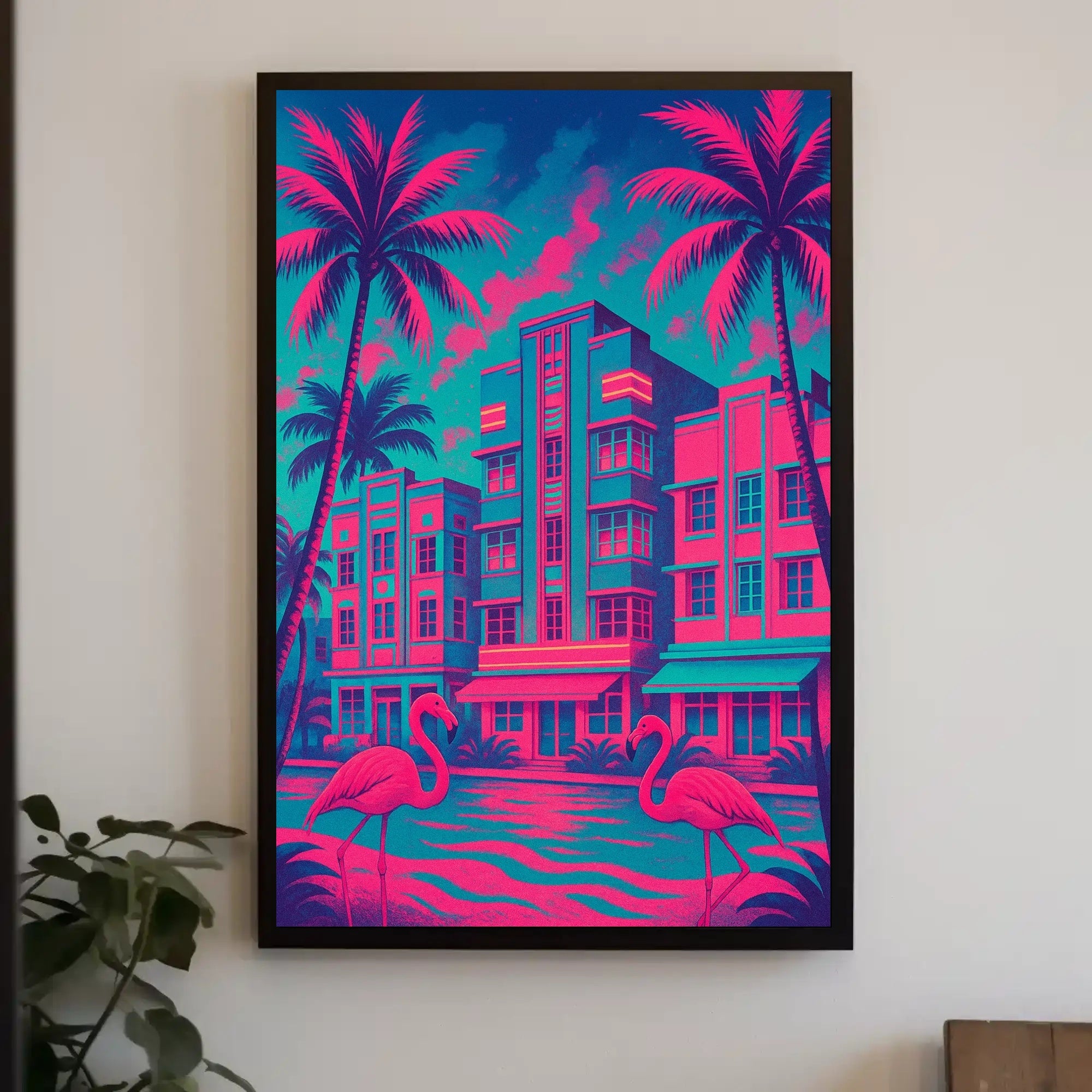 Miami Art Deco Neon Scene: Urban or Cityscape Poster