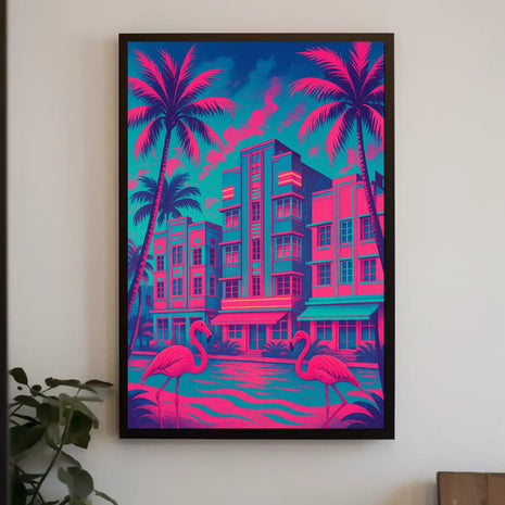 Miami Art Deco Neon Scene: Urban or Cityscape Poster