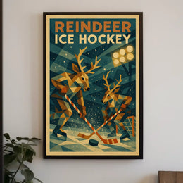 Reindeer Ice Hockey Artistic Design Sports Poster